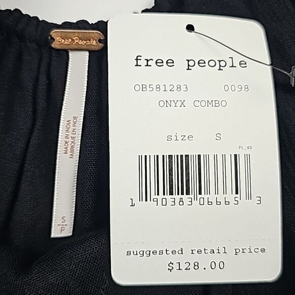 Free People Black Oxford Embroidered Long‎ Sleeve Back Cut Out Mini Dress Size S - Picture 4 of 8